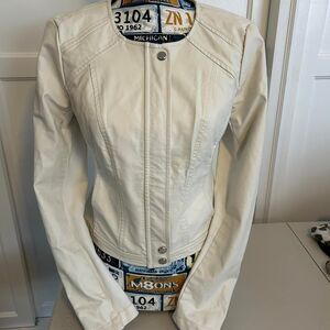 Guess Women's Vintage Cream and White Faux Leather Jacket